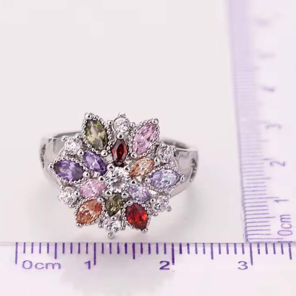 Colorful Crystal Bloom Statement Ring - image 6